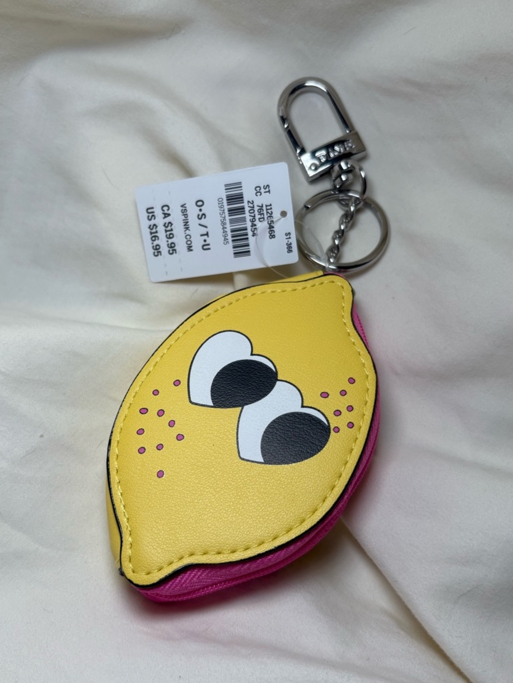 PINK Lemon Zip Pouch Keychain Bag Charm NWT